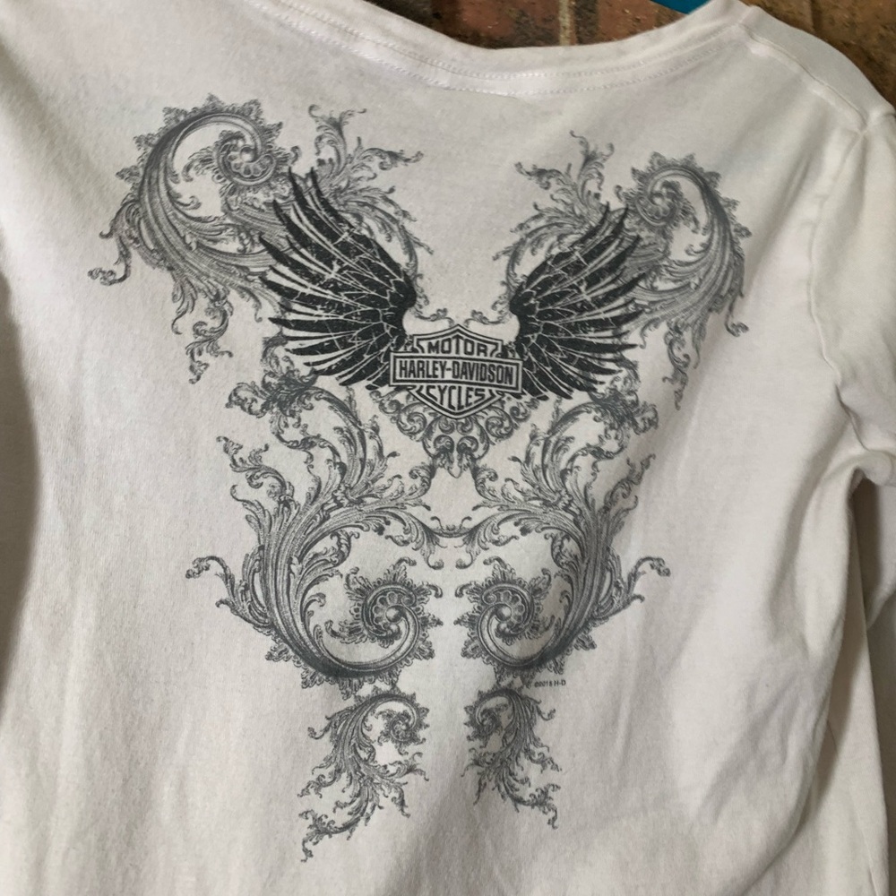 Y2k tribal White and grey Harley Davidson long sleeve shirt - Picture 2 of 5